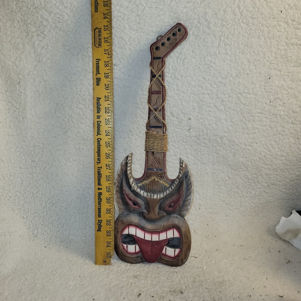 Hand Carved Wooden Tribal Mask‎ Wall Art Tiki Style Decorative Ethnic Face 14"